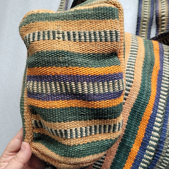 Boho Hippie Woven Duffel Bag Beach Tote Striped Multicolor - Picture 9 of 16